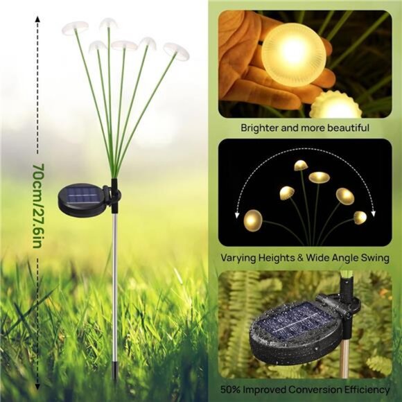 Solar Garden Lights, 2-Pack Dual Mode LED Solar Mushroom Lights, Waterproof - Picture 2 of 7